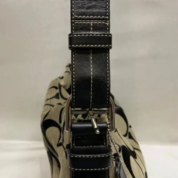 Coach Hobo Shoulderbag F15067 Signature Gray Canvas Black Leather Hand Bag READ - Picture 5 of 16